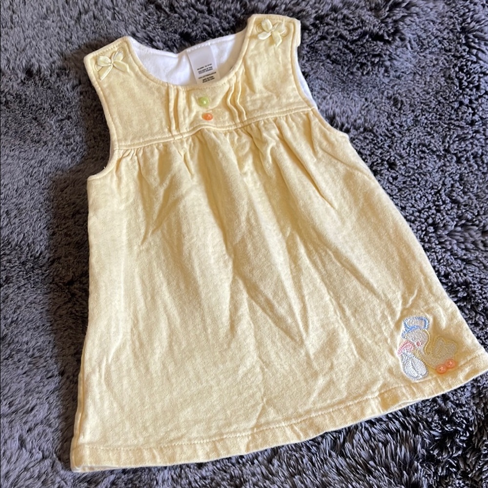 Vintage Little me Overalls Dress Yellow Sleeveless Stork Baby Sz 6M